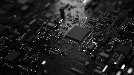 Fototapete - Dark Abstract Circuit Board Close-up Electronics Technology Background Design