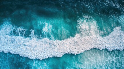 Leinwandbilder - Aerial view of turquoise ocean waves creating a serene backdrop for text with plenty of negative space for creative design use