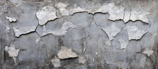 Poster - Crumbling gray cement wall texture with cracks and empty space for text or design elements