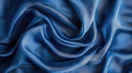 Poster - Elegant Dark Blue Silk Fabric with Soft Draped Texture for Background Use