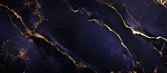 Poster - Elegant abstract dark purple and black marble texture featuring golden veins with ample space for personalized text and branding.