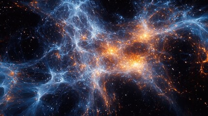Poster - Cosmic Energy and Light Patterns in Dark Blue Space Abstract Wallpaper Design