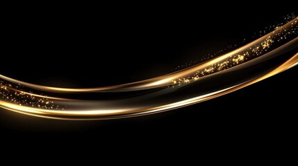 Poster - Elegant dark background with shining decorative golden lines and sparkles for modern design and creative projects.