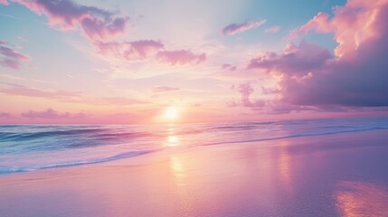 Aufkleber - Serene beach sunset with vibrant colors reflecting on calm ocean waves and dramatic clouds on the horizon