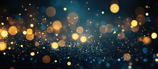 Poster - Dark bokeh background with golden and blue sparkling lights for festive decoration and text placement in a creative design context