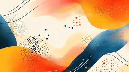 Fototapete - Colorful Abstract Design with Curves Dots and Splashes Suitable for Modern Backgrounds or Creative Projects