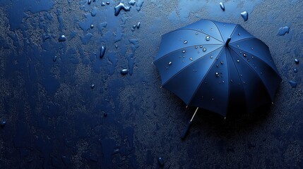 Poster - Abstract Dark Blue Background Featuring a Party Umbrella with Raindrops and a Textured Surface