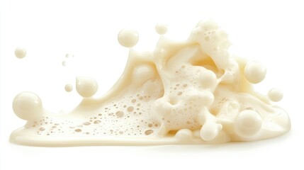 Poster - Creamy abstract fluid with bubbles flowing on a clean white background for artistic and design concepts.