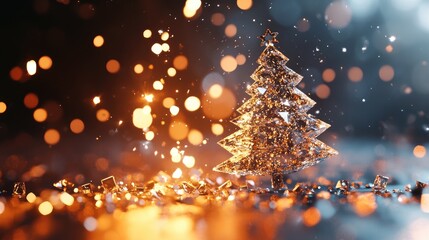 Poster - Sparkling crystal tree decoration with shimmering lights and bokeh effect for festive holiday backgrounds and seasonal celebrations