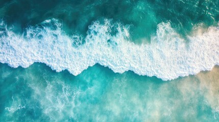 Leinwandbilder - Aerial view of turquoise tropical sea waves creating a serene backdrop ideal for text placement and design purposes