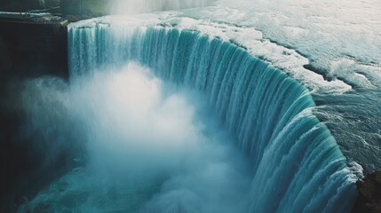 Poster - Majestic cascading waterfall with vibrant turquoise waters creating a mesmerizing natural landmark scene.