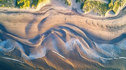 Leinwandbilder - Aerial view of beautiful undulating sand dunes and beach waves showcasing natural coastal landscape for website banner use
