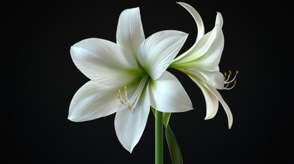 Poster - Elegant Amaryllis Flower Blooming Gracefully against Dark Background for Floral and Nature Themes in Design.