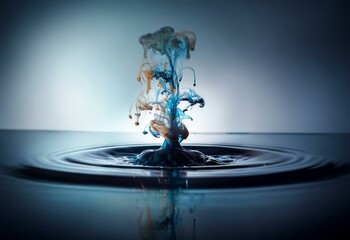 Poster - Abstract colorful ink swirls create a cloud-like formation above a still, rippling body of water.