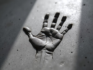 Poster - A Handprint Etched Into Concrete, Symbolic Of Remembrance, Soft Light, High Detail, Emotional Composition, Monochromatic Style 00003