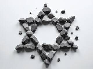 Poster - A Star Of David Formed By Scattered Stones, Minimalistic Design, Symbolic Of Resilience, Soft Light, Monochromatic Tones 00002