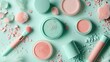 © isend - Pastel Makeup Products Arranged Aesthetically On Mint Background