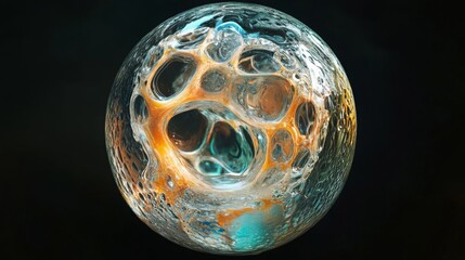 Wall Mural - Macro glass 3d Y2K render abstract  bubble. Transparent glassmorphism modern texture. Holographic curved wave in motion. Gradient design element.