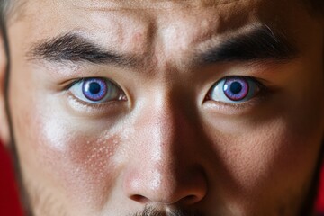 Poster - A close-up image of a man's unique eyes with striking colors, creating a captivating spectacle that draws attention and ignites curiosity in the viewer.