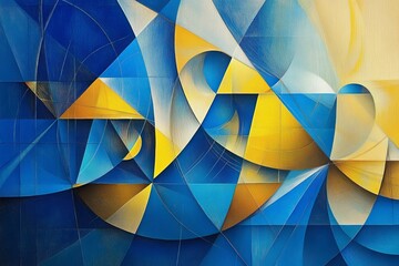 Aufkleber - This abstract artwork features geometric shapes in vibrant blue and yellow hues, creating a dynamic composition that evokes a sense of movement and tranquility.