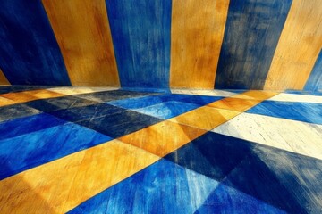 Poster - This image showcases a colorful floor with striking geometric patterns, inviting the viewer to explore the interplay of colors and shapes in a vibrant and striking manner.