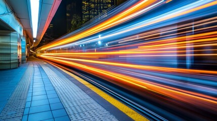 Aufkleber - A vibrant light streak speeding through a futuristic grid-like space, creating an illusion of rapid movement and light-speed travel through a digital landscape