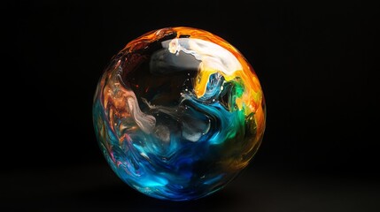Wall Mural - Earth Day Environment Concept - Globe Glass Glowing isolated on black background. Abstract planet sphere in Space 3d brutalism design