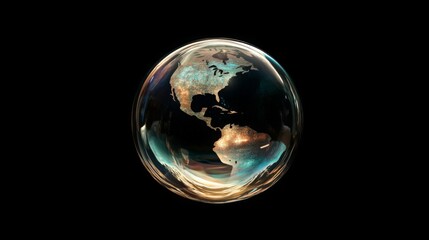 Wall Mural - Earth Day Environment Concept - Globe Glass Glowing isolated on black background. Abstract planet sphere in Space 3d brutalism design