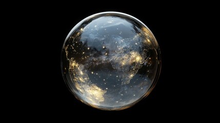 Wall Mural - Earth Day Environment Concept - Globe Glass Glowing isolated on black background. Abstract planet sphere in Space 3d brutalism design