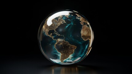 Wall Mural - Earth Day Environment Concept - Globe Glass Glowing isolated on black background. Abstract planet sphere in Space 3d brutalism design