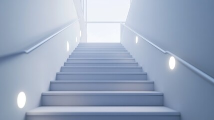 Poster - A minimalist staircase with clean white walls, a sleek handrail, and simple lighting fixtures.