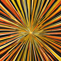 Poster - A vibrant explosion of colors radiating outward, featuring dynamic lines in shades of yellow, orange, and black, creating an energetic and eye-catching visual effect.