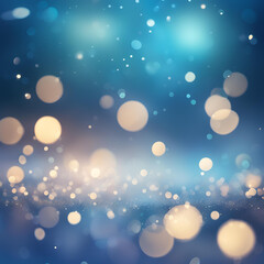 Poster - A beautiful blue background adorned with soft bokeh lights in warm gold tones, creating a dreamy and enchanting atmosphere perfect for festive designs and celebrations.
