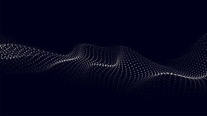 Fototapete - Wave of moving dots on an abstract dark background. 3D Vector illustration.