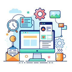 Aufkleber - Website development concept showcasing modern tools and elements for building online platforms and enhancing digital presence