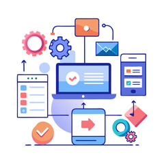 Aufkleber - Website development workflow with digital tools and devices for seamless project management and collaboration
