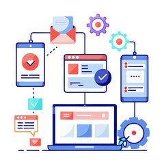 Aufkleber - Modern website development process showcasing communication tools and digital devices for effective design and user interaction