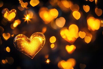 Sticker - Golden heart bokeh lights, Valentine's Day background.