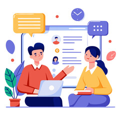 Poster - Two professionals engaging in an interview through an online platform while discussing key topics related to collaboration