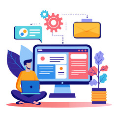 Aufkleber - Effective web development and programming concepts illustrated with a modern design, featuring coding activities and digital communication