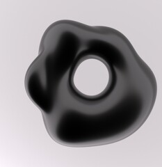 Aufkleber - Black liquid substance of oval shape with a hole in the middle on a white background. 3D illustration of a strange futuristic organic form in Y2K brutal contemporary style.
