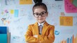 © ZeNDaY - Confident girl wearing toy blazer posing proudly in creative workspace