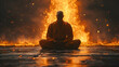 © IA Tuga - Silhouette of a meditating person with a fiery backdrop