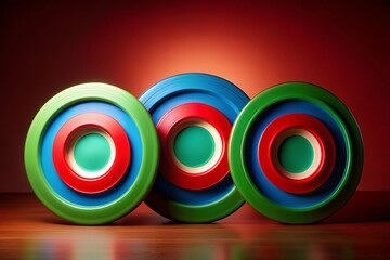 Aufkleber - Retro 70s Power Circles: Red, Blue, Green on Brown Background - Stock Photo