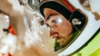 © A4719 - Concentrated Male Astronaut in Spacesuit Helmet Close up Portrait Space Exploration