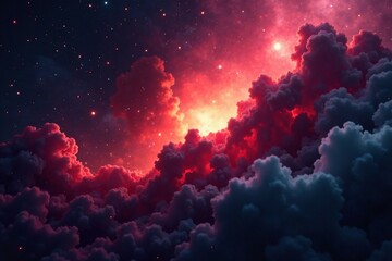 dark and dusty nebula with glowing red embers, dust, glow, galaxy