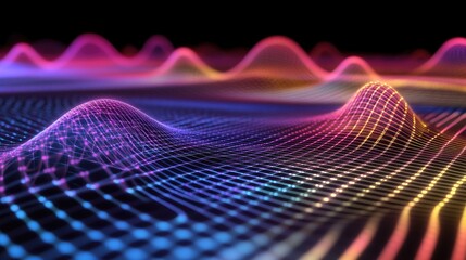 Poster - A visual concept showing electromagnetic radiation interacting with a grid, representing data transmission in telecommunications.