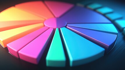 Poster - Digital pie chart with vivid colors on a dark background, with segments representing financial sectors and highlighting business performance data