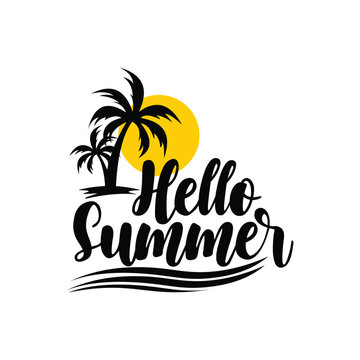 Hello summer hand drawn vector text illustration.