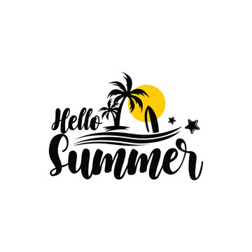 Hello summer hand drawn vector text illustration.